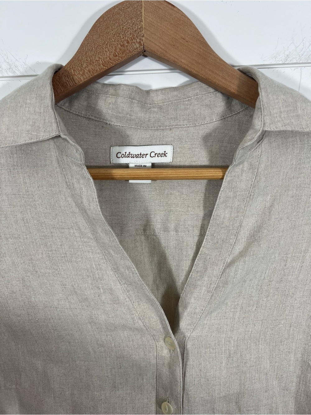 Coldwater Creek 100% Linen Button Up Shirt Womens Large Petite Beige India Made - Picture 6 of 13